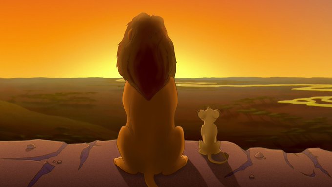 Simba and Mufasa in The Lion King sunrise scene