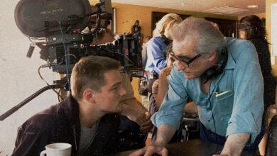 Martin Scorsese directing a scene with Leonardo DiCaprio