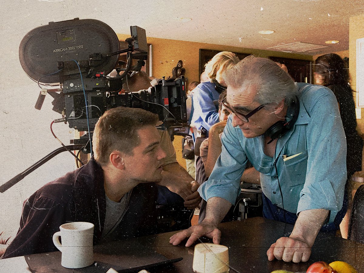 Martin Scorsese directing a scene with Leonardo DiCaprio