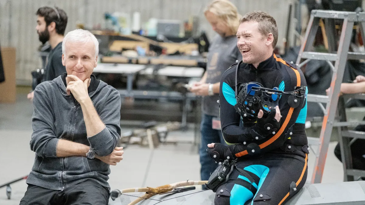 James Cameron directing actors in motion capture suits on the Avatar set